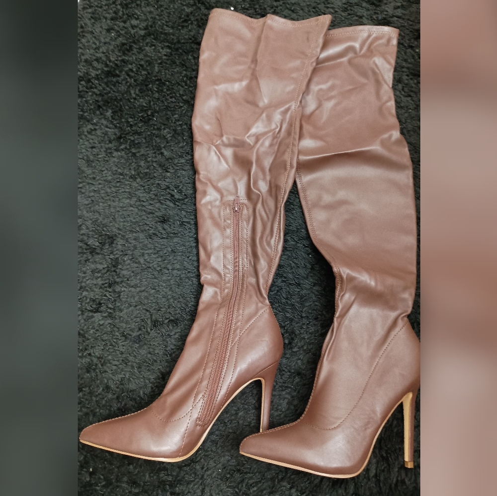 Brown Leather Over The Knee Boots